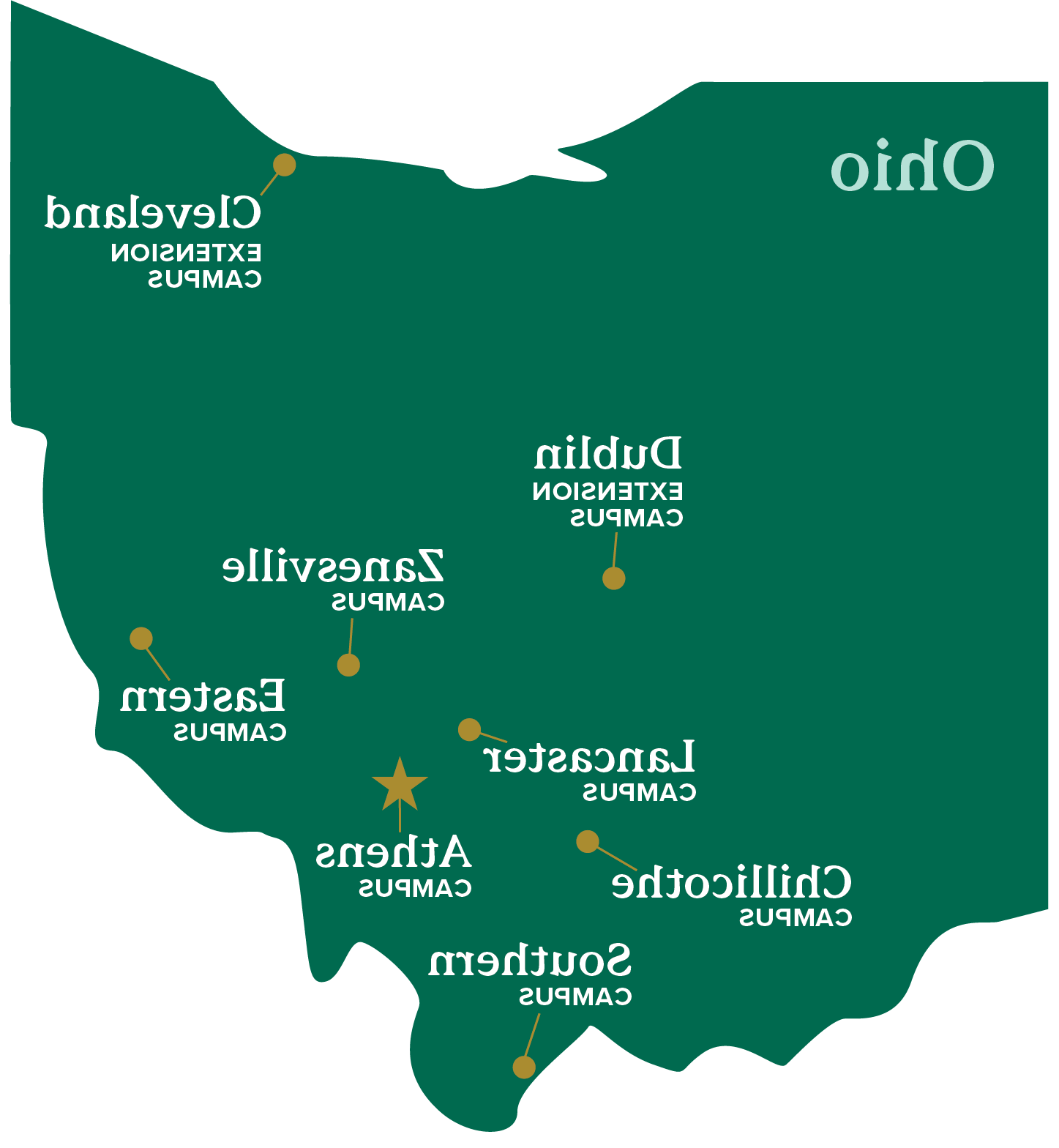 map of the state of Ohio with indicators for each newbb电子平台 campus